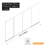 Glasschiebewand 2 läufig 4 Gläser je 1040mm beidseitig öffenbar in verkehrsweiß RAL 9016