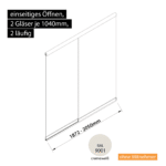 Glasschiebewand 2 läufig 2 Gläser je 1040mm einseitig öffenbar in cremeweiß RAL 9001