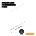 Glasschiebewand 2 läufig 2 Gläser je 1040mm einseitig öffenbar in schwarz RAL 9005