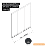 Glasschiebewand 2 läufig 3 Gläser je 640mm beidseitig öffenbar in schwarz RAL 9005