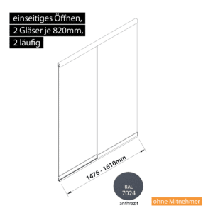 Glasschiebewand 2 läufig 2 Gläser je 820mm einseitig öffenbar in anthrazit/graphitgrau RAL 7024