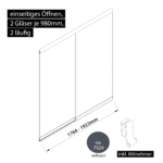 Glasschiebewand 2 läufig 2 Gläser je 980mm mit Mitnehmern für die Gläser einseitig öffenbar in anthrazit/graphitgrau RAL 7024