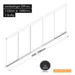 Glasschiebewand 3 läufig 5 Gläser je 1040mm beidseitig öffenbar in schwarz RAL 9005