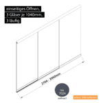 Glasschiebewand 3 läufig 3 Gläser je 1040mm einseitig öffenbar in anthrazit/graphitgrau RAL 7024