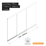 Glasschiebewand 3 läufig 3 Gläser je 1040mm einseitig öffenbar in verkehrsweiß RAL 9016