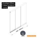 Glasschiebewand 3 läufig 3 Gläser je 640mm einseitig öffenbar in anthrazit/graphitgrau RAL 7024