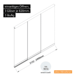 Glasschiebewand 3 läufig 3 Gläser je 820mm einseitig öffenbar in verkehrsweiß RAL 9016