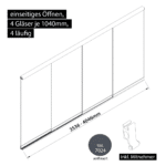 Glasschiebewand 4 läufig 4 Gläser je 1040mm mit Mitnehmern für die Gläser einseitig öffenbar in anthrazit/graphitgrau RAL 7024