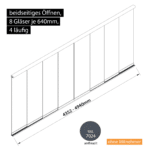 Glasschiebewand 4 läufig 8 Gläser je 640mm beidseitig öffenbar in anthrazit/graphitgrau RAL 7024