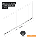 Glasschiebewand 4 läufig 7 Gläser je 640mm beidseitig öffenbar in schwarz RAL 9005