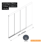 Glasschiebewand 4 läufig 4 Gläser je 640mm einseitig öffenbar in anthrazit/graphitgrau RAL 7024