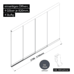 Glasschiebewand 4 läufig 4 Gläser je 820mm mit Mitnehmern für die Gläser einseitig öffenbar in anthrazit/graphitgrau RAL 7024