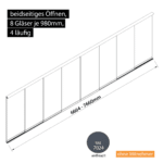 Glasschiebewand 4 läufig 8 Gläser je 980mm beidseitig öffenbar in anthrazit/graphitgrau RAL 7024