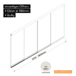 Glasschiebewand 4 läufig 4 Gläser je 980mm einseitig öffenbar in cremeweiß RAL 9001