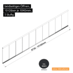 Glasschiebewand 5 läufig 10 Gläser je 1040mm beidseitig öffenbar in schwarz RAL 9005