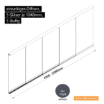 Glasschiebewand 5 läufig 5 Gläser je 1040mm einseitig öffenbar in anthrazit/graphitgrau RAL 7024