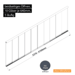 Glasschiebewand 5 läufig 10 Gläser je 640mm beidseitig öffenbar in anthrazit/graphitgrau RAL 7024