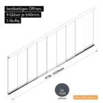 Glasschiebewand 5 läufig 9 Gläser je 640mm beidseitig öffenbar in anthrazit/graphitgrau RAL 7024