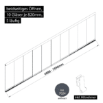 Glasschiebewand 5 läufig 10 Gläser je 820mm mit Mitnehmern für die Gläser beidseitig öffenbar in anthrazit/graphitgrau RAL 7024