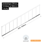 Glasschiebewand 5 läufig 10 Gläser je 980mm beidseitig öffenbar in verkehrsweiß RAL 9016