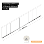 Glasschiebewand 5 läufig 9 Gläser je 980mm beidseitig öffenbar in cremeweiß RAL 9001