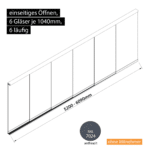 Glasschiebewand 6 läufig 6 Gläser je 1040mm einseitig öffenbar in anthrazit/graphitgrau RAL 7024