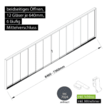 Glasschiebewand versperrbar 6 läufig 12 Gläser je 640mm mit Mitnehmern für die Gläser und Schloss beidseitig öffenbar in anthrazit/graphitgrau RAL 7024