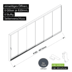 Glasschiebewand versperrbar 6 läufig 6 Gläser je 820mm mit Mitnehmern für die Gläser und Schloss einseitig öffenbar in anthrazit/graphitgrau RAL 7024