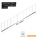 Glasschiebewand 6 läufig 11 Gläser je 980mm beidseitig öffenbar in verkehrsweiß RAL 9016