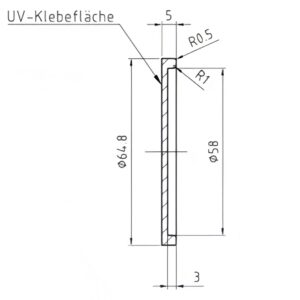Technische Skizze der Klebehandgriffe rund in Edelstahl