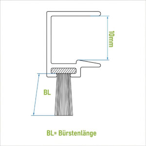 Technische Skizze eines Bürstenprofils für 10mm Glasschiebewände Bürstenlänge 8mm