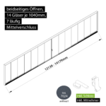 Glasschiebesystem 12139-14179mm 14x1040mm 7 spurig mit Mitnehmer und Schloss anthrazit