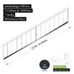 Glasschiebesystem 12139-14179mm 14x1040mm 7 spurig mit Mitnehmer und Schloss schwarz