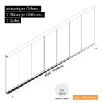 Glasschiebesystem 6032-7100mm 7x1040mm 7 spurig verkehrsweiß