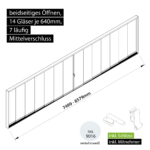 Glasschiebesystem 7499-8579mm 14x640mm 7 spurig mit Mitnehmer und Schloss verkehrsweiß