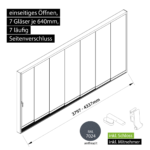 Glasschiebesystem 3797-4337mm 7x640mm 7 spurig mit Mitnehmer und Schloss anthrazit
