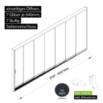 Glasschiebesystem 3797-4337mm 7x640mm 7 spurig mit Mitnehmer und Schloss schwarz