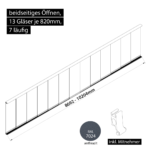 Glasschiebesystem 8692-10204mm 13x820mm 7 spurig mit Mitnehmer anthrazit