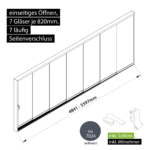 Glasschiebesystem 4841-5597mm 7x820mm 7 spurig mit Mitnehmer und Schloss anthrazit