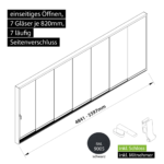 Glasschiebesystem 4841-5597mm 7x820mm 7 spurig mit Mitnehmer und Schloss schwarz