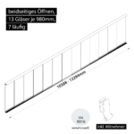 Glasschiebesystem 10388-12284mm 13x980mm 7 spurig mit Mitnehmer verkehrsweiß